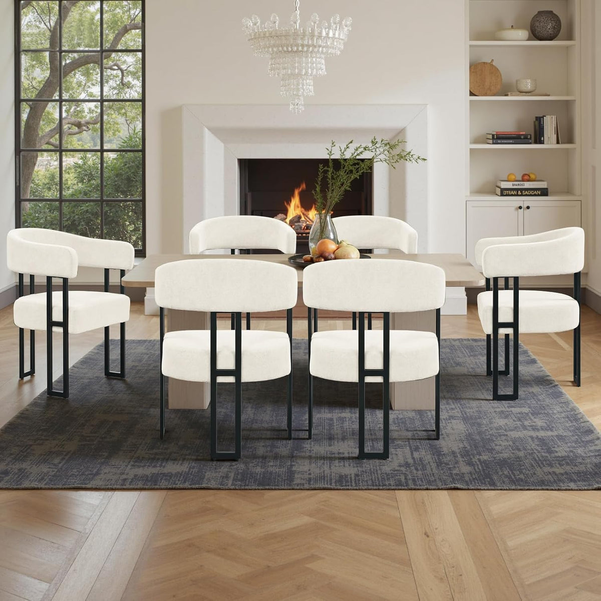SIMTONAL Upholstered Dining Chairs Set of 4, Boucle Barrel Chairs with Arm