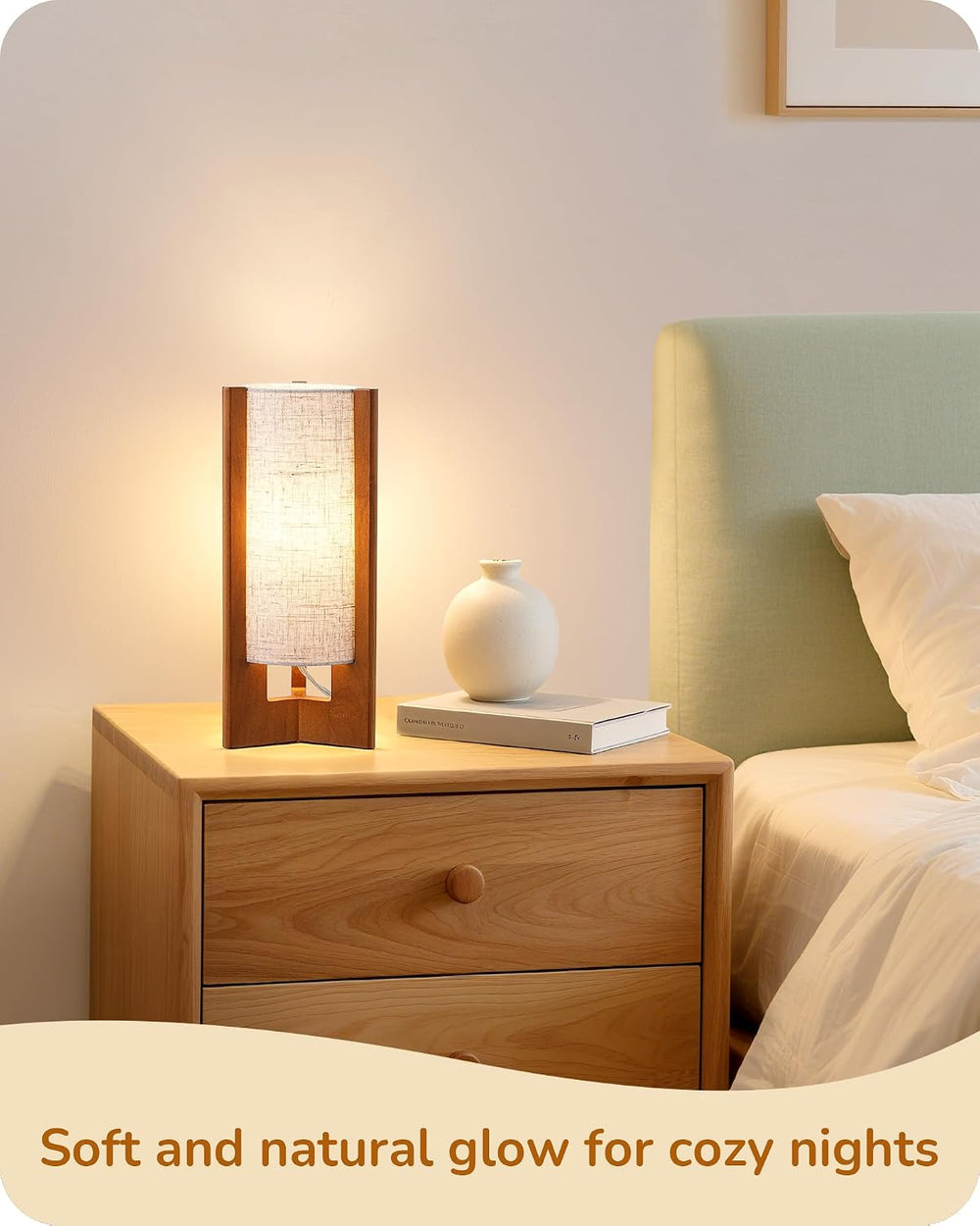 EDISHINE 13.5" Table Lamp, Rose Wood Cylinder Bedside Lamp, E26 Base, 2Pack