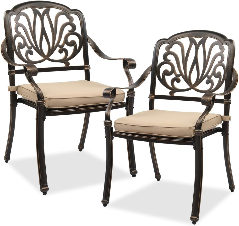 VINGLI Patio Chairs Set of 2- Cast Aluminum Outdoor Dining Chairs with Cushio...