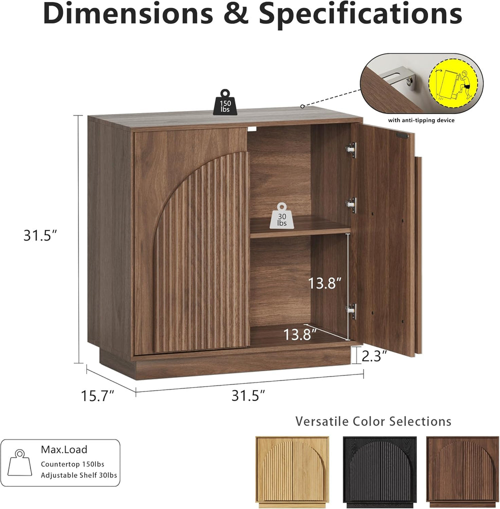 win2win 31.5" Small Buffet Cabinet with Storage, Arched Doors, Walnut, 2PCS