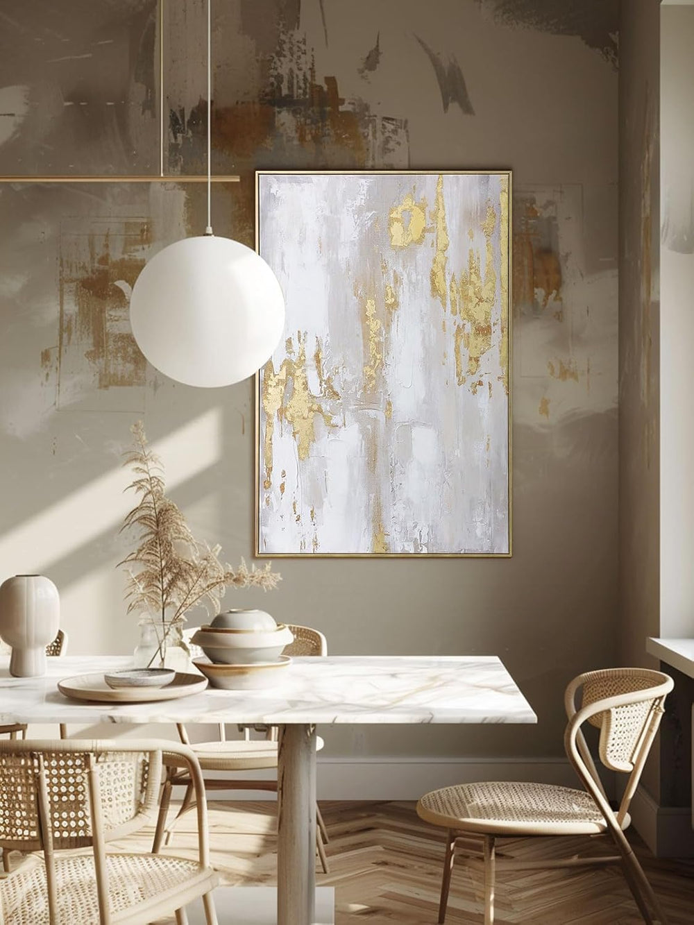 Zessonic Modern Gold and Neutral Abstract Textured Large Wall Art,24"x36...