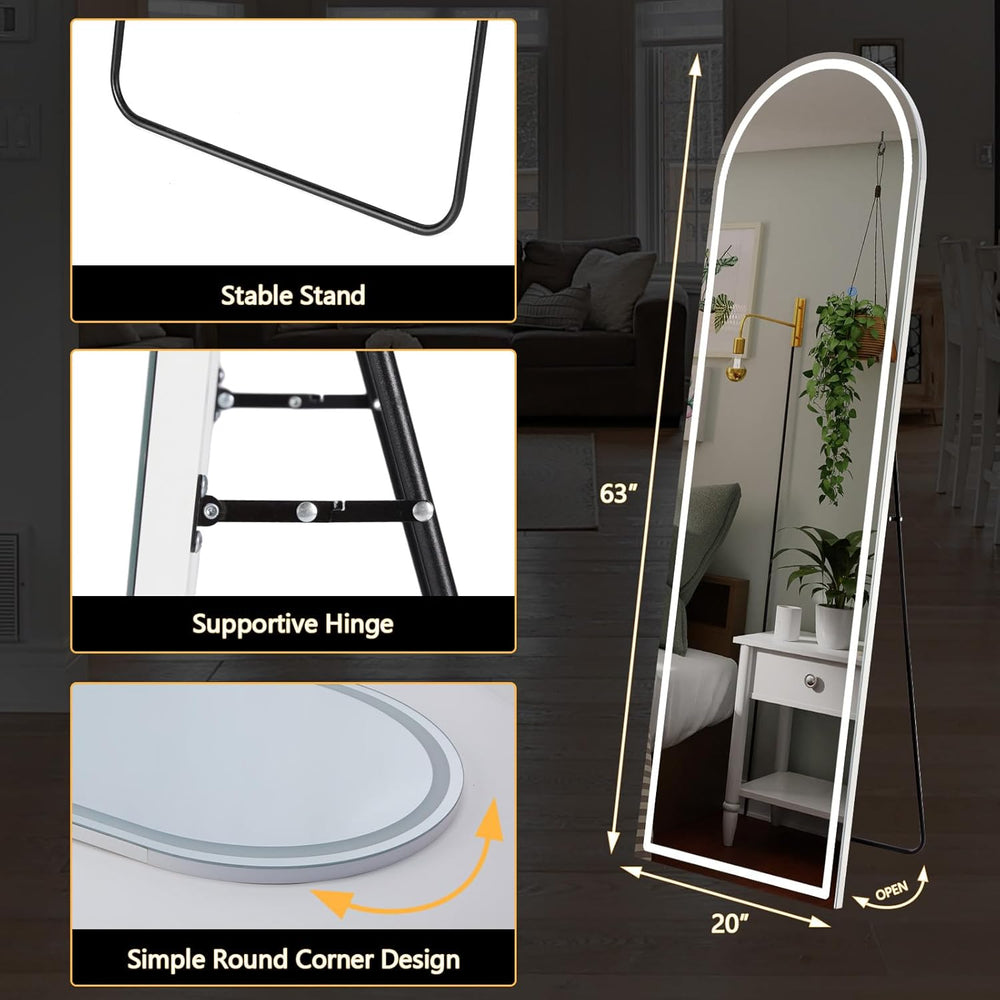 DUMOS Arched Full Length Mirror Lighted, 20"x63" LED Floor Standing...