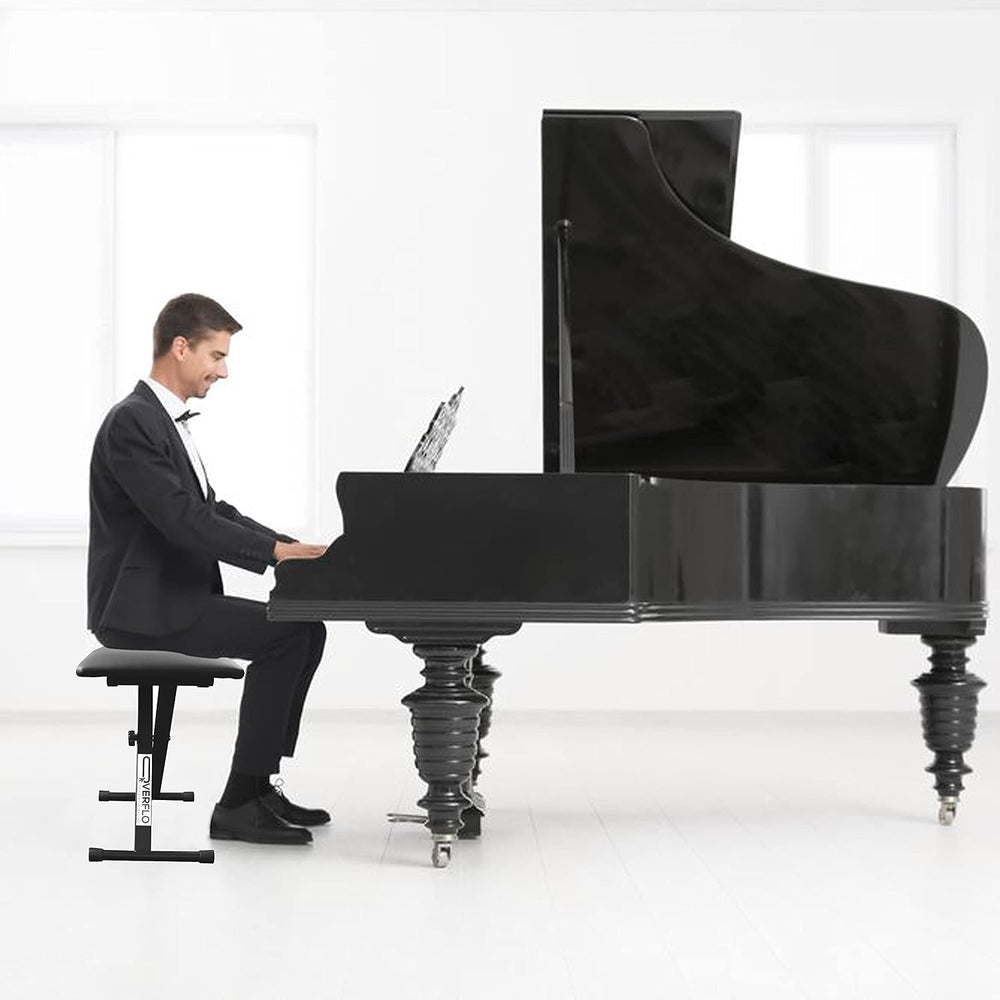 Adjustable Black Piano Bench with Padded Leather Cushion Wooden Benches for K...
