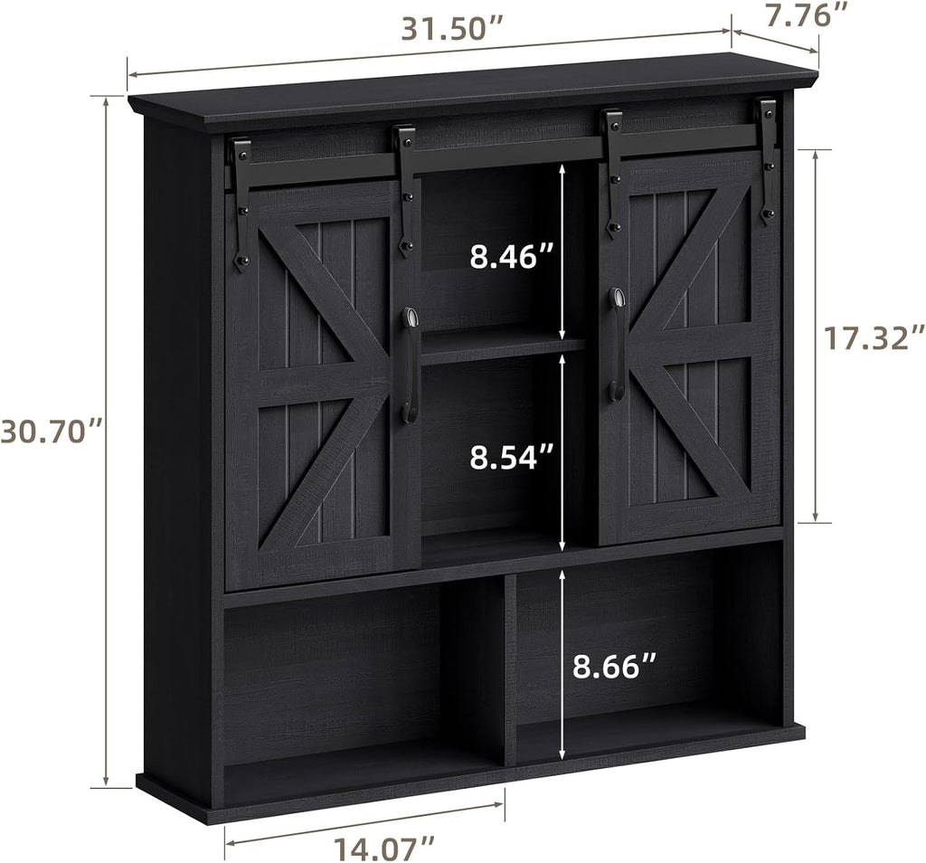 Vabches Bathroom Wall Cabinet, Farmhouse Medicine Cabinet, Black