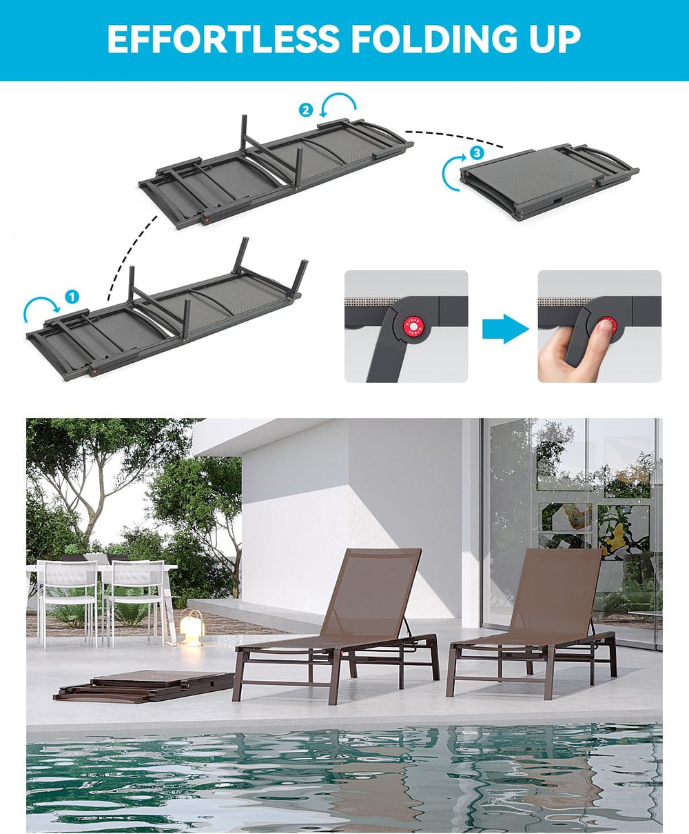 Aluminum Chaise Lounge Chair Outdoor, Foldable Patio Lounge Chair Assemble-Fr...