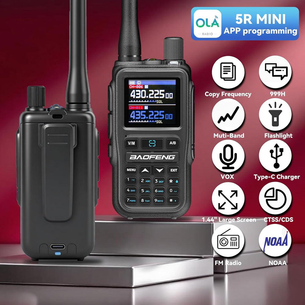 BAOFENG UV5RMINI Two Way Radio NOAA Weather Radio Dual PTT 999CH Survival APP...