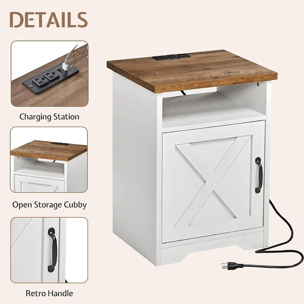 LUXOAK 3 Piece Living Room Table Set with Barn Door, Distressed White