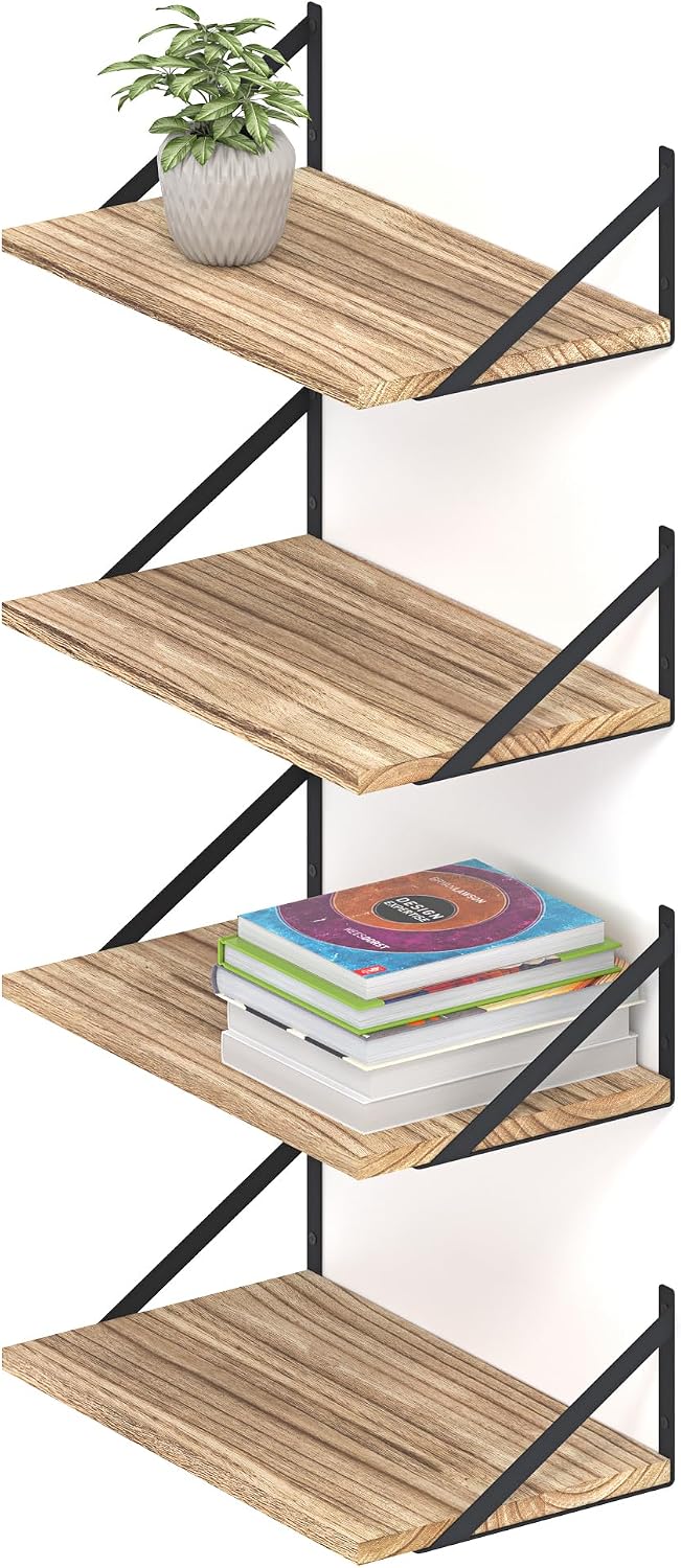 10 Inch Deep Floating Shelves, 16.5" x 10", Set of 4, Natural Wood ...