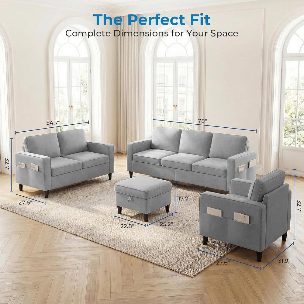 Mjkone 4-Piece Sectional Sofa Set for Living Room, Light Grey