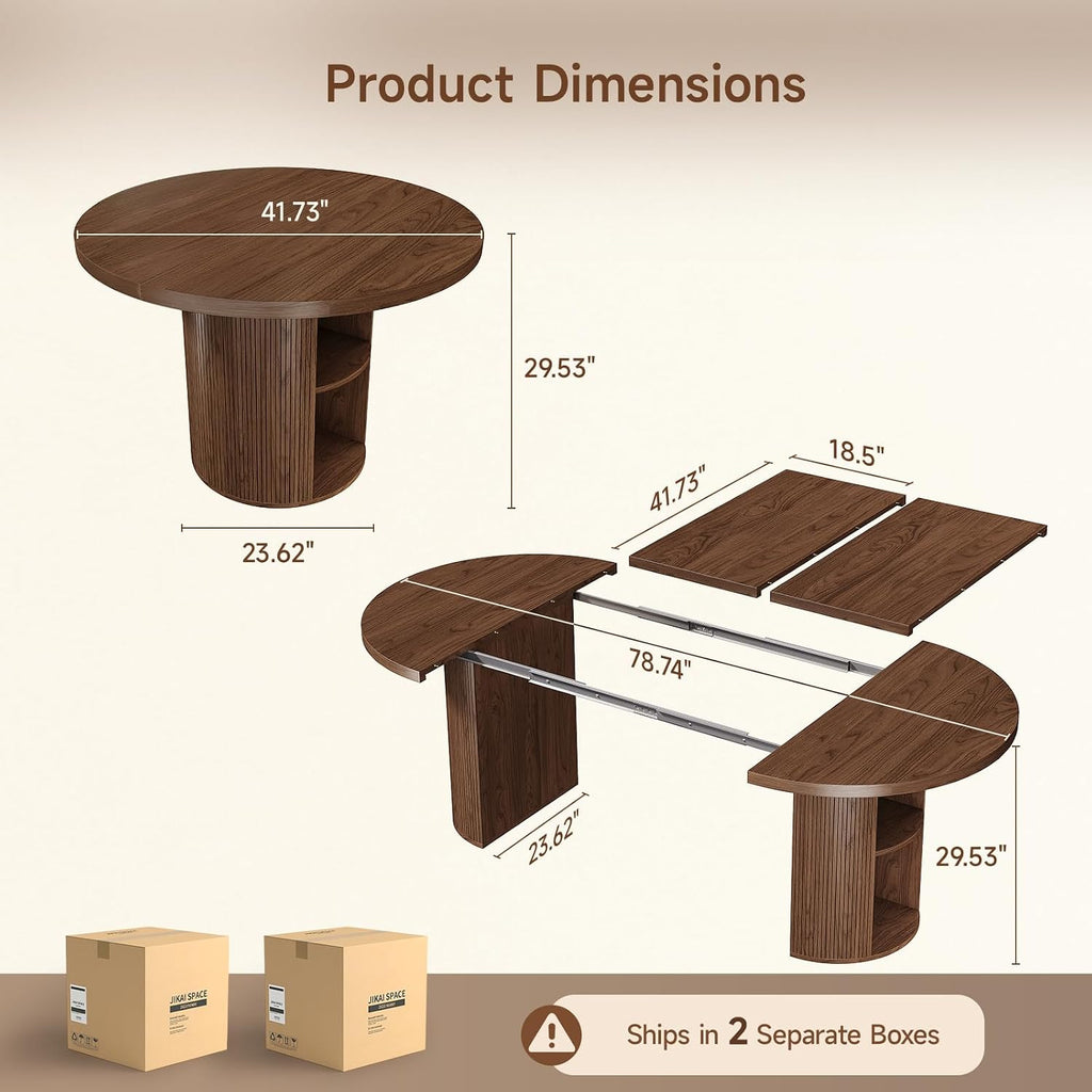 ONBRILL 41-78 Inch Extendable Dining Table for 4-8, Storage Shelf, Walnut