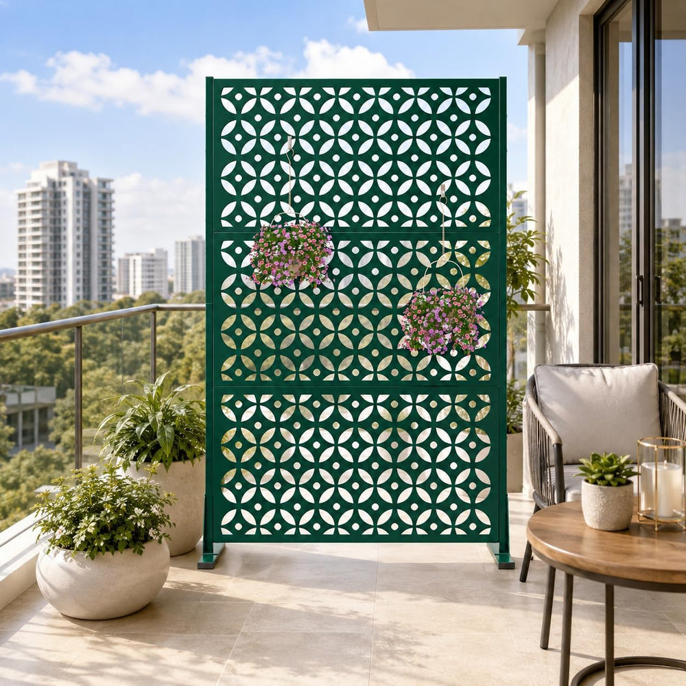 72" Outdoor Privacy Screen, Freestanding Metal Fence Panel for Patio Deck