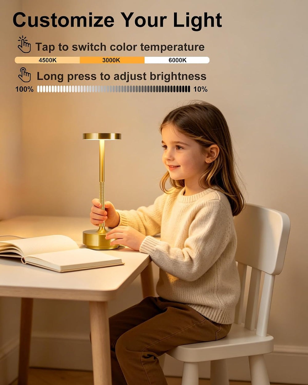 LED Cordless Lamp 5000mAh Outdoor Table Lights Rechargeable Gold