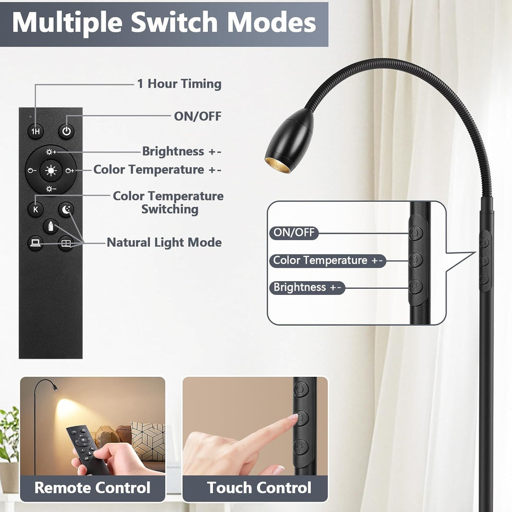 Reading Floor Lamp, 72" LED Dimmable Lamp with Gooseneck,Zoomable Spotlight