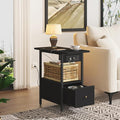 LIDYUK End Table with Charging Station, Narrow Side Table with Drawer and USB Ports & Power Outlets, Nightstand Bedside Tables for Small Spaces, Bedroom, Living Room, Black