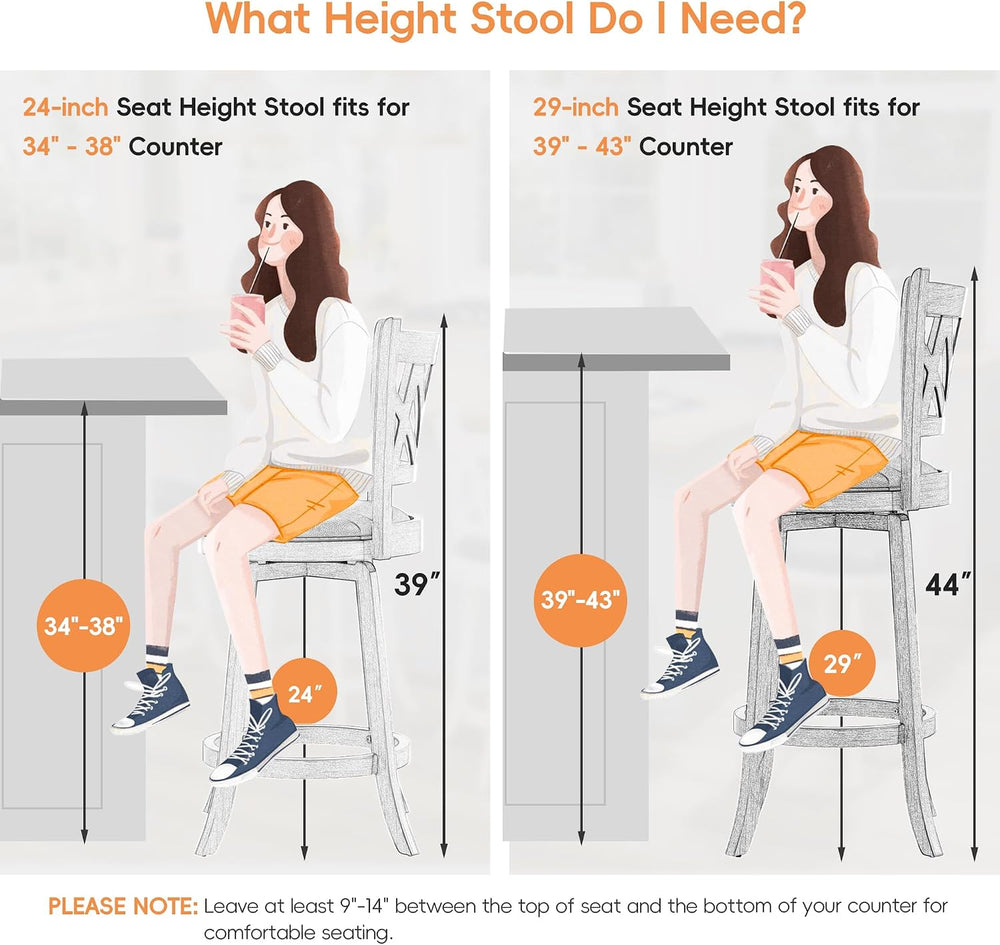 Betterhood Swivel Bar Stools - 24" Counter Height Swivel Barstools with ...
