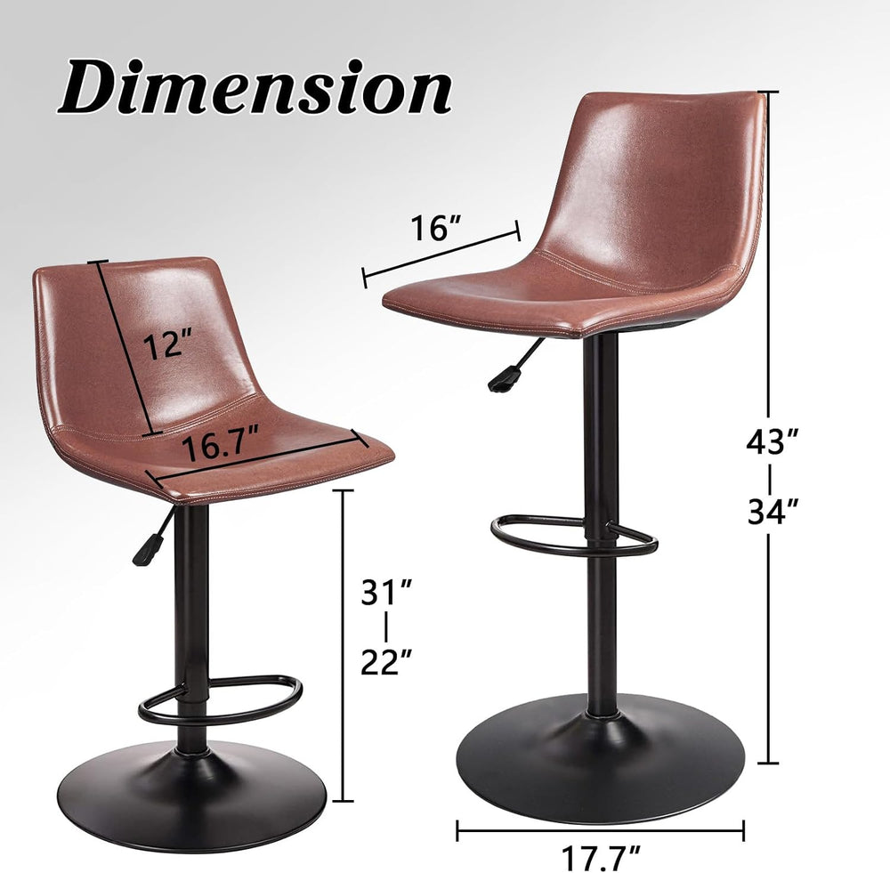 Waleaf Adjustable Bar Stools Set of 4, Modern Faux Leather Swivel Barstools