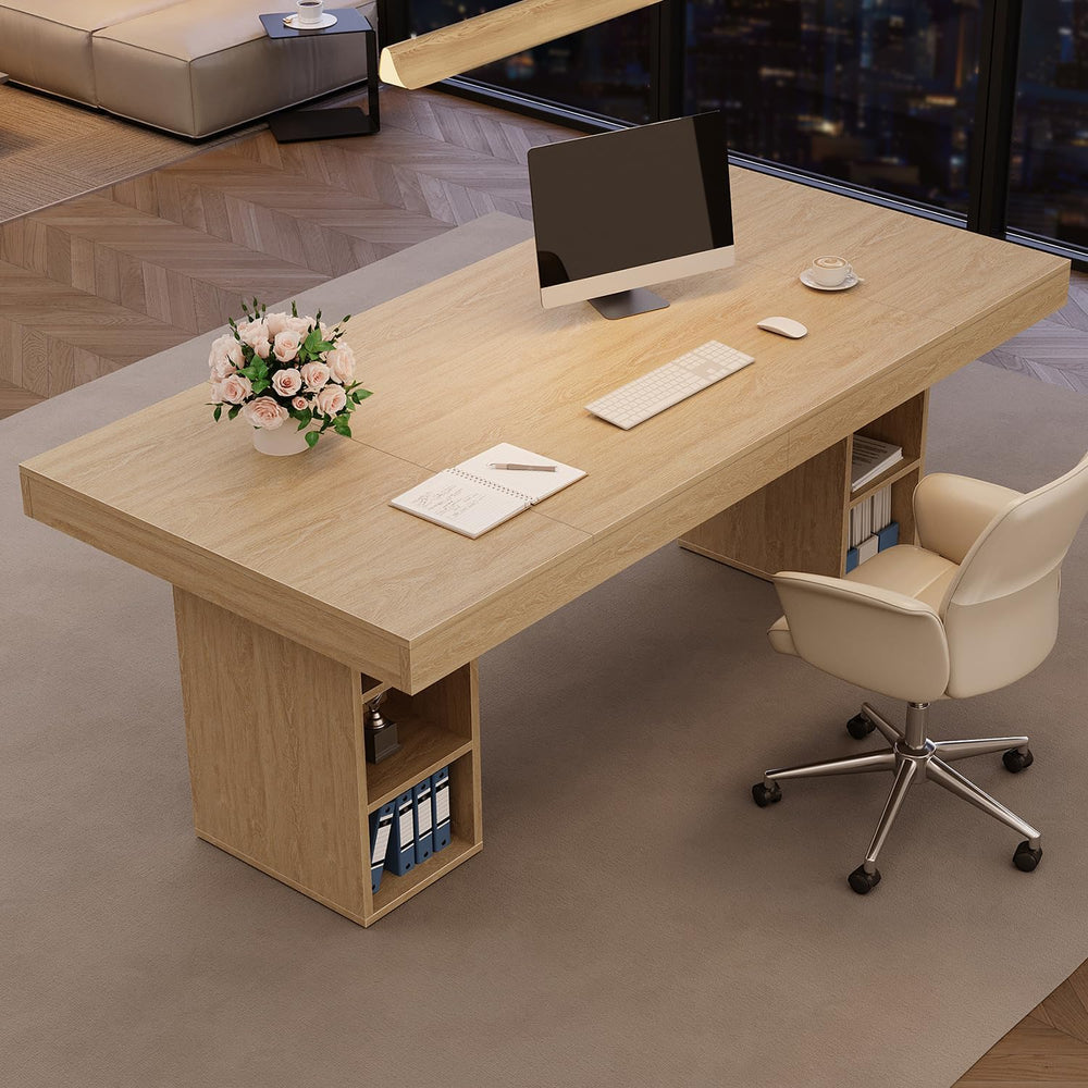 IDEALHOUSE 71” Executive Desk with Cabinet Storage, Farmhouse Home Office Des...