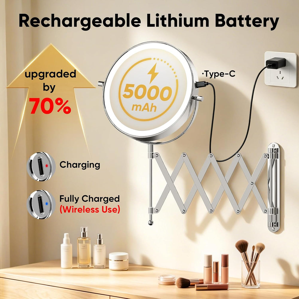 8" Rechargeable Wall Mounted Makeup Mirror Double Sided Magnifying