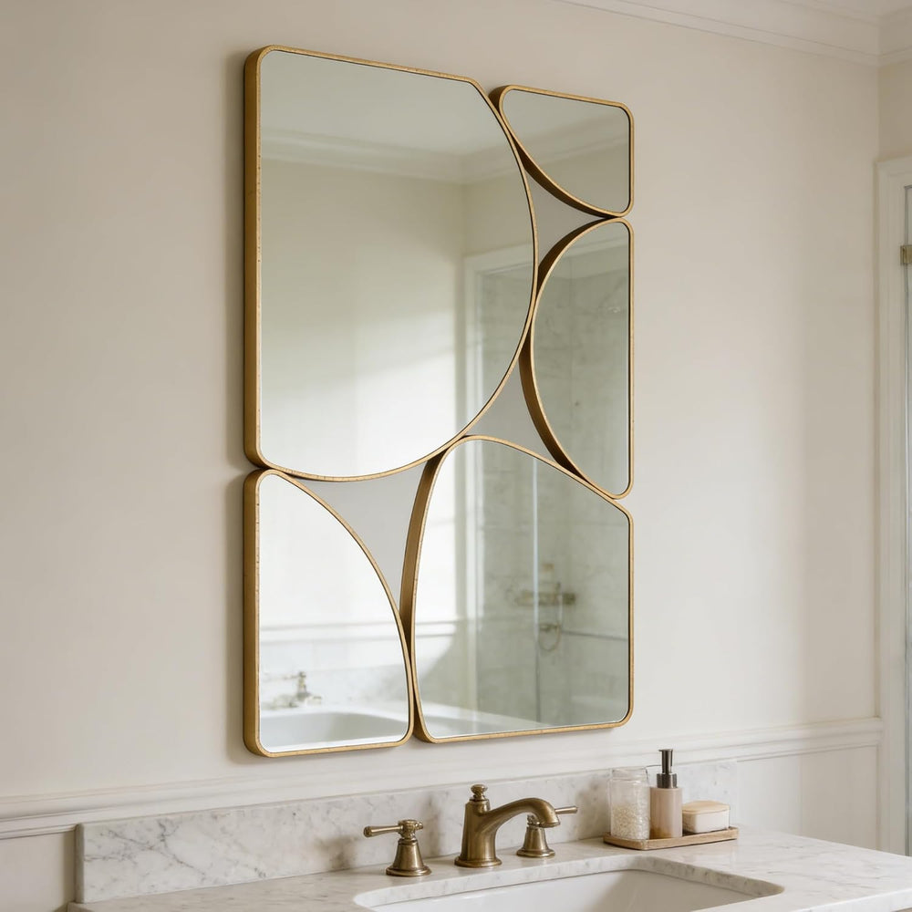 SHYFOY Antique Gold Mirror, 35"x24" Abstract Decorative Wall Mirror