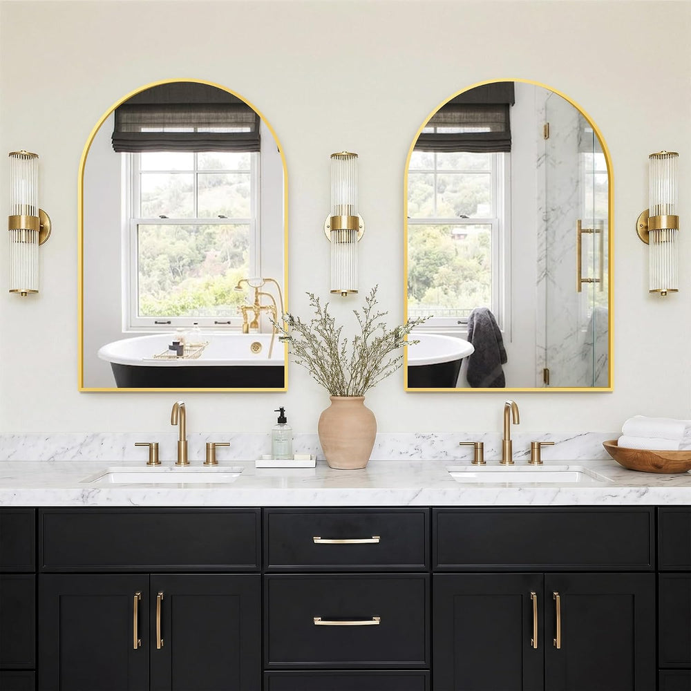 FGU Arched Bathroom Mirror for Over Sink 36"x24" Gold Vanity Mirror