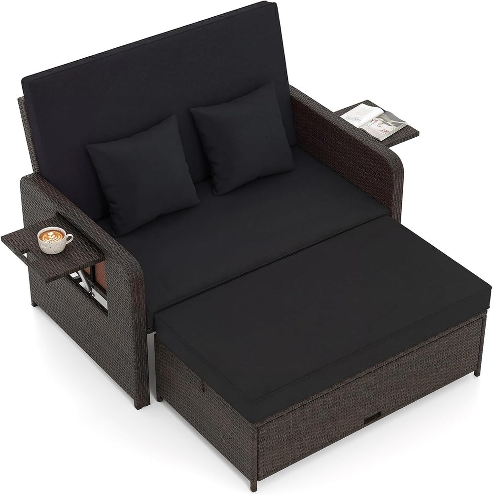 Tangkula 2-Person Patio Rattan Daybed with 4-Level Adjustable Backrest
