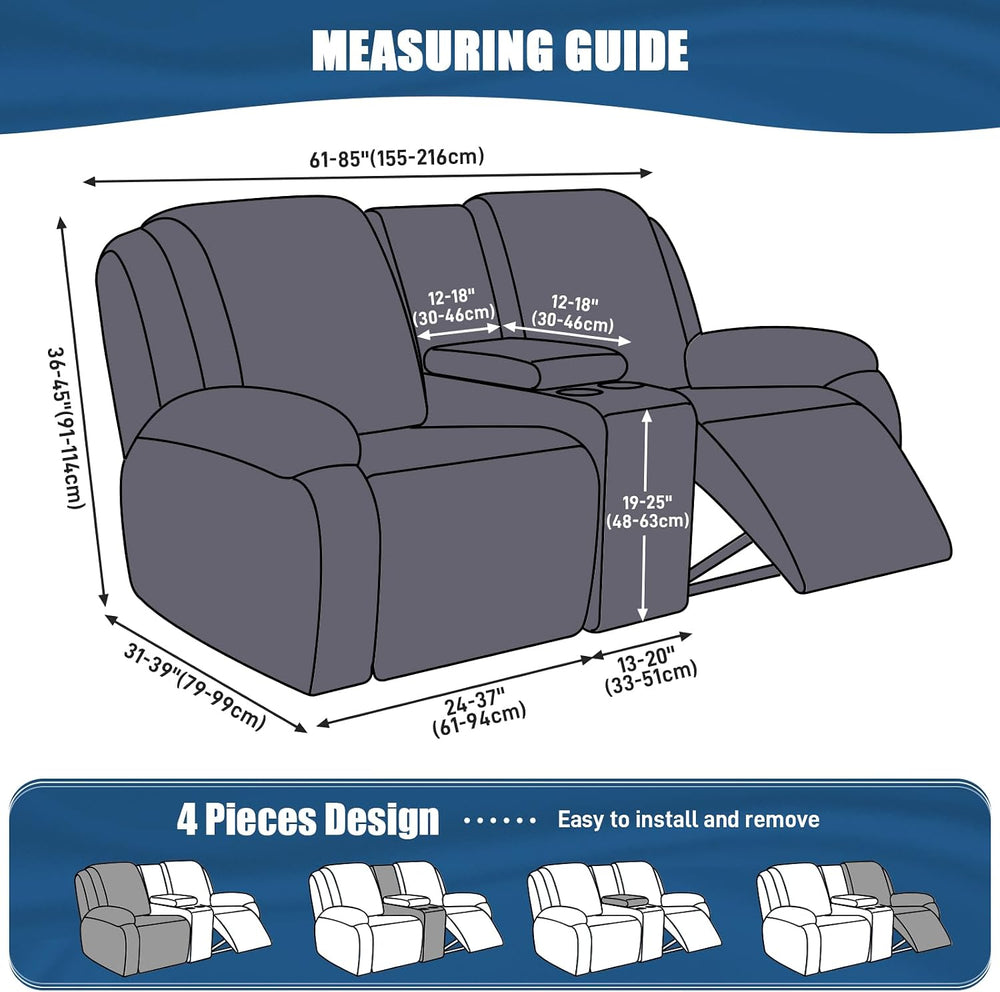TAOCOCO Reclining Loveseat with Console Slipcover, 2 Seat Recliner Cover