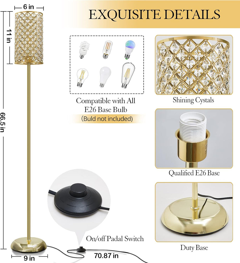GyroVu Gold Floor Lamp,Elegant Crystal Floor Lamp Modern Standing Lamp with O...