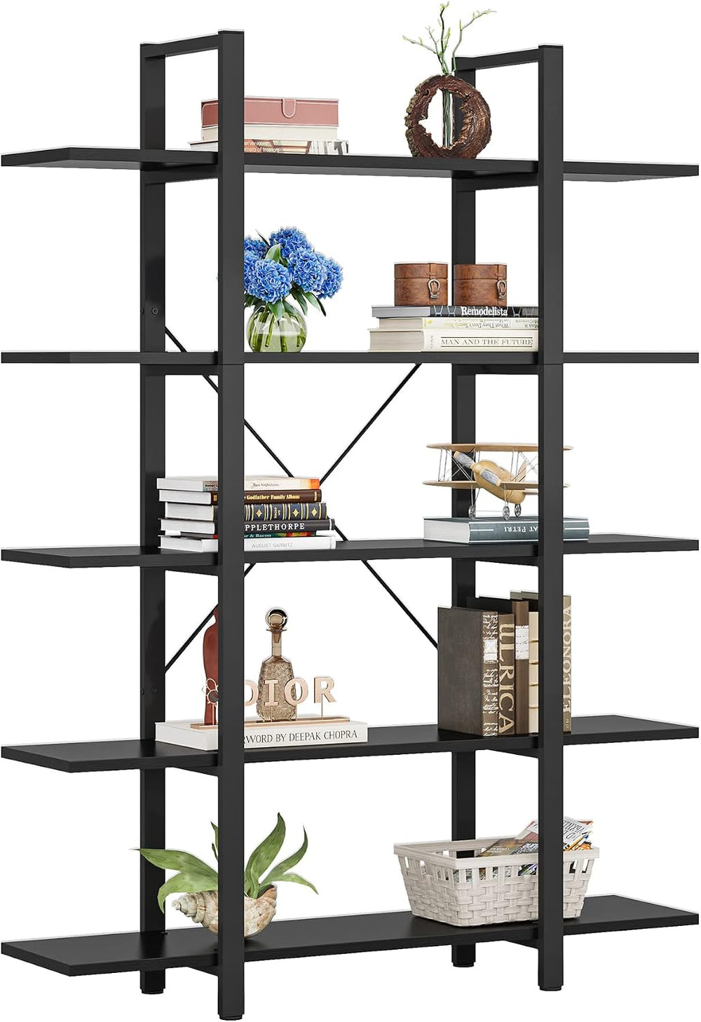 Tribesigns 5-Tier Bookshelf, Vintage Industrial Style Bookcase 72 H x 12 W x ...