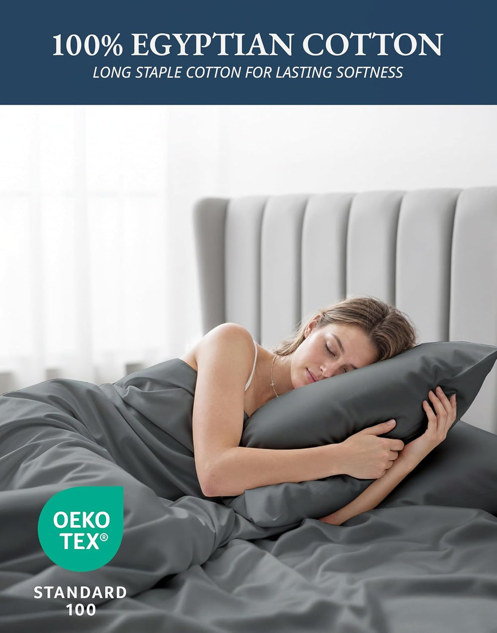 LANE LINEN Queen Sheet Set 100% Egyptian Cotton Sateen - Charcoal