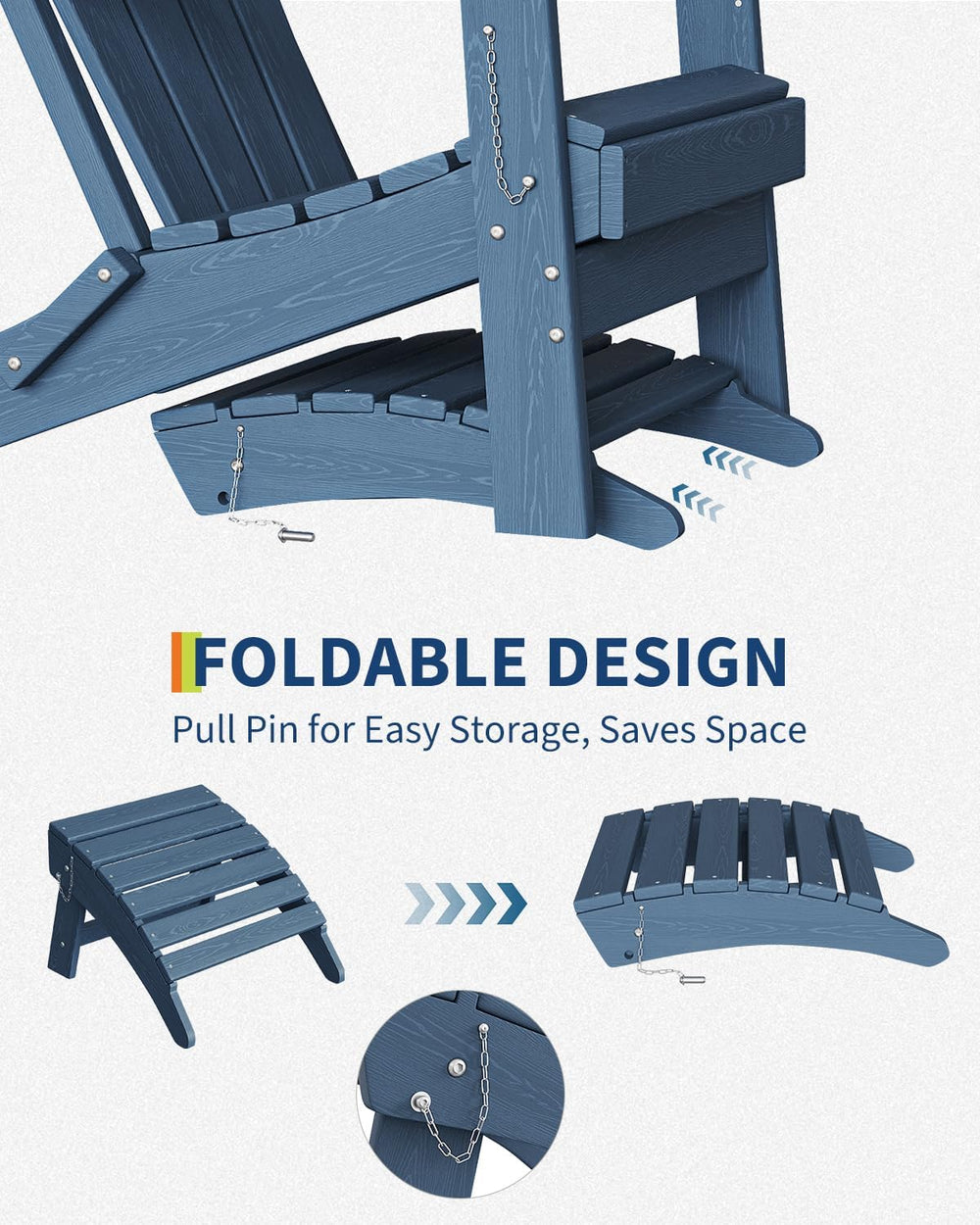Folding Adirondack Ottoman, HDPE Footrest for Oudoor Chair, Navy Blue