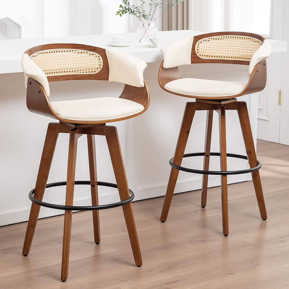 Rattan Counter Stools, 26.4 inch Mid Century Counter Stools with Cane Back