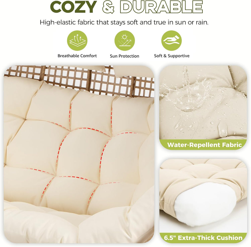 RADIATA Double Egg Chair with Ottoman, 2 Person Outdoor Wicker Loveseat
