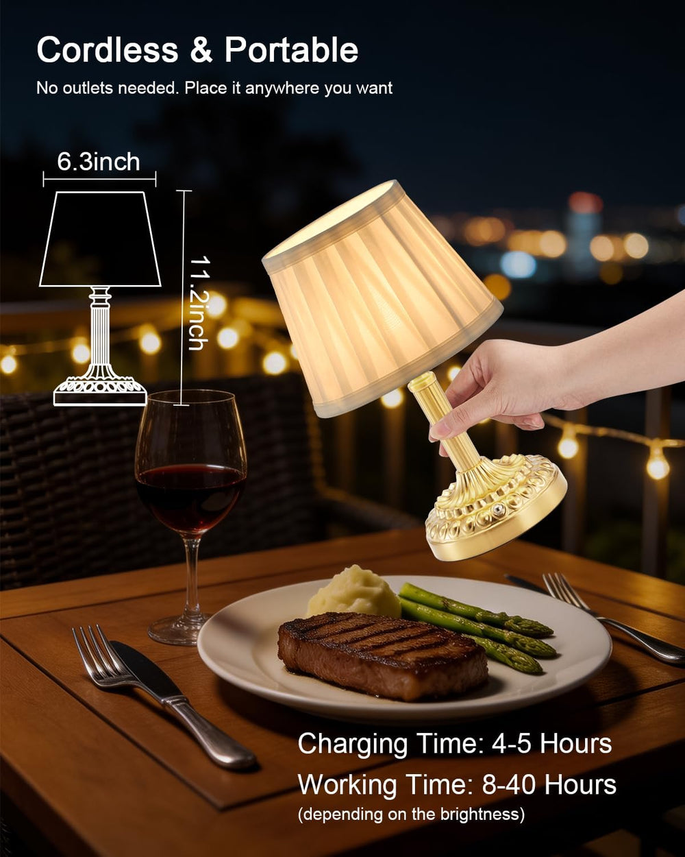 Small Cordless Table Lamp for Restaurant, 5200mAh Rechargeable