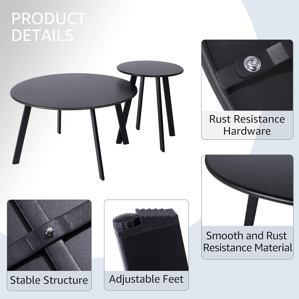 Meluvici Outdoor Patio Coffee Table Set of 2, Weather Resistant End Table, Ro...