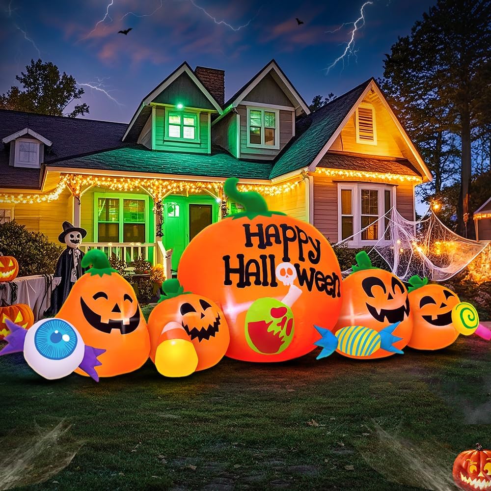 8FT Halloween Inflatable Decorations Outdoor, Halloween Decoration Outdoor Inflatable Pumpkin Combo with LED Blow Up Inflatables for Holiday Garden Yard Lawn Décor