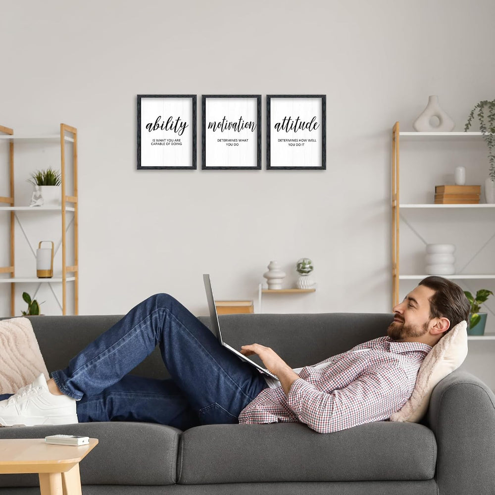 AuraPeak 3 Piece Inspirational Quotes Office Wall Art Black 14"×11"