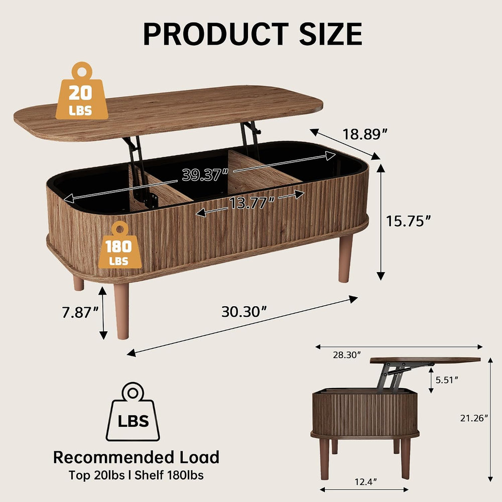 Coffee Table, Fluted Lift Top Coffee Tables for Living Room, Center Tables wi...