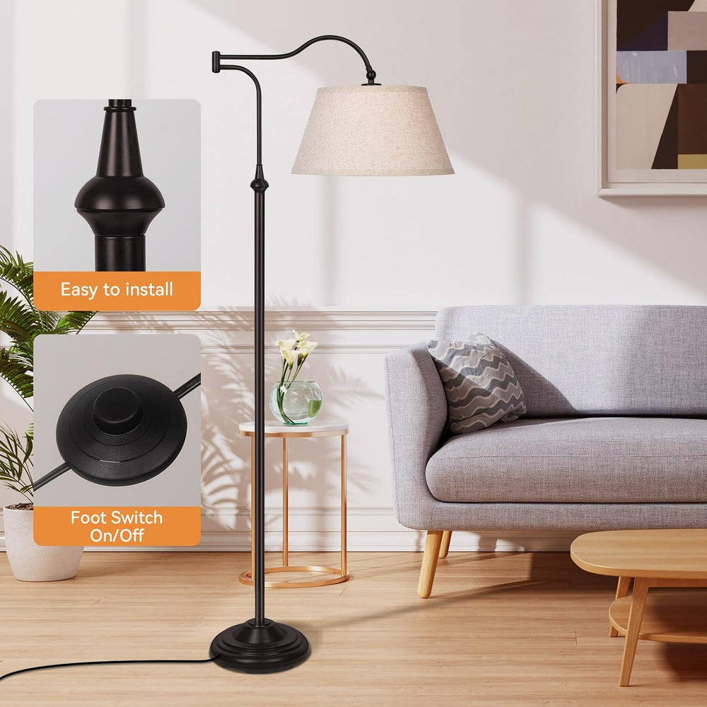 Swing Arm Floor Lamp, Arc Floor Lamps with 180° Adjustable Cantilever for Liv...