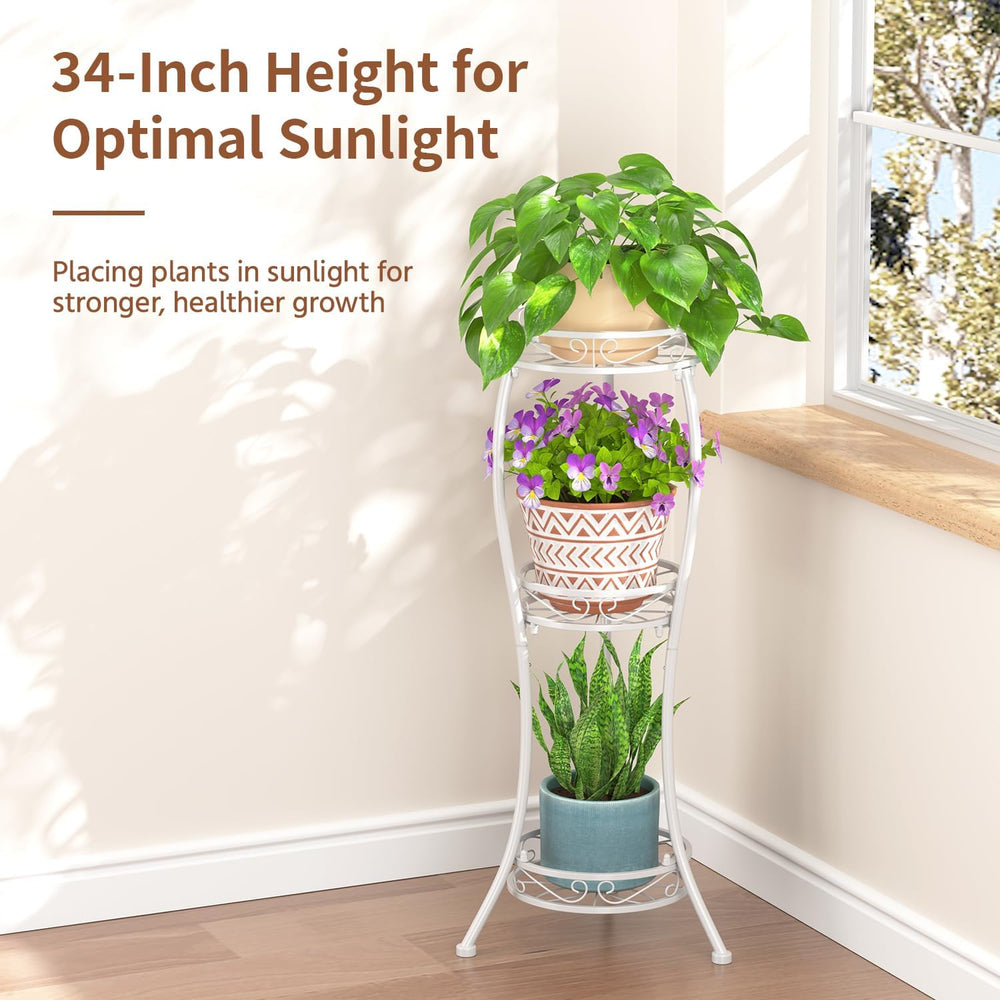 LASZOLA 3 Tiers Metal Corner Plant Flower Stand Tall Indoor Outdoor, White