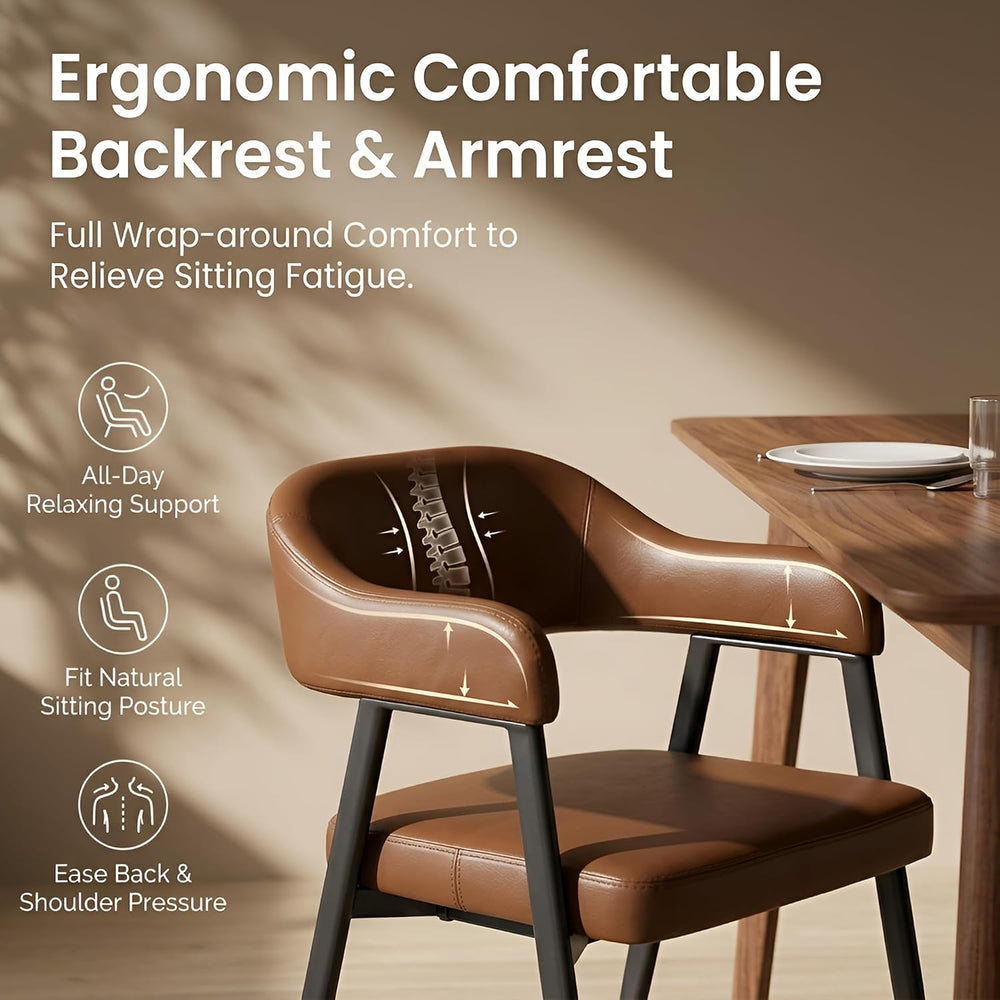HNY Modern Dining Chairs with Arms Set of 2, Brown Retro Faux Leather Chair