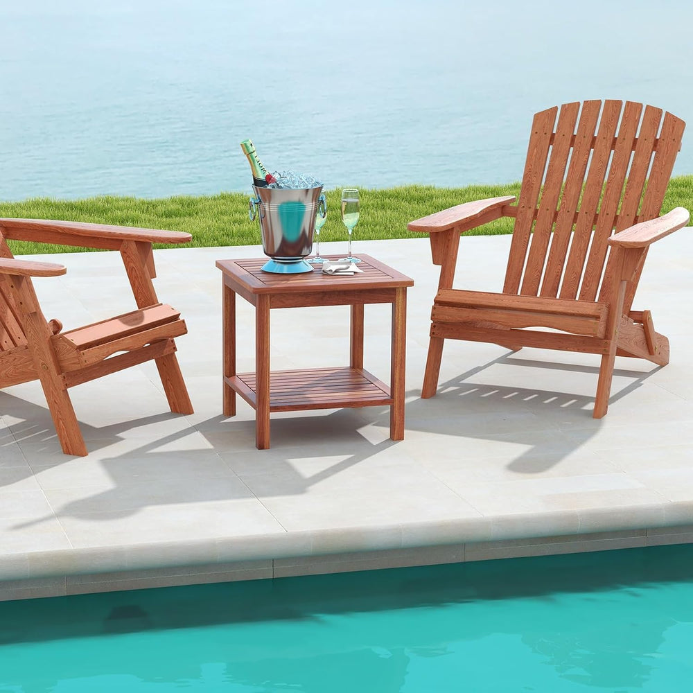 HAPPYGRILL Adirondack Outdoor Side Table Patio 2-Tier Square End Table, Acaci...