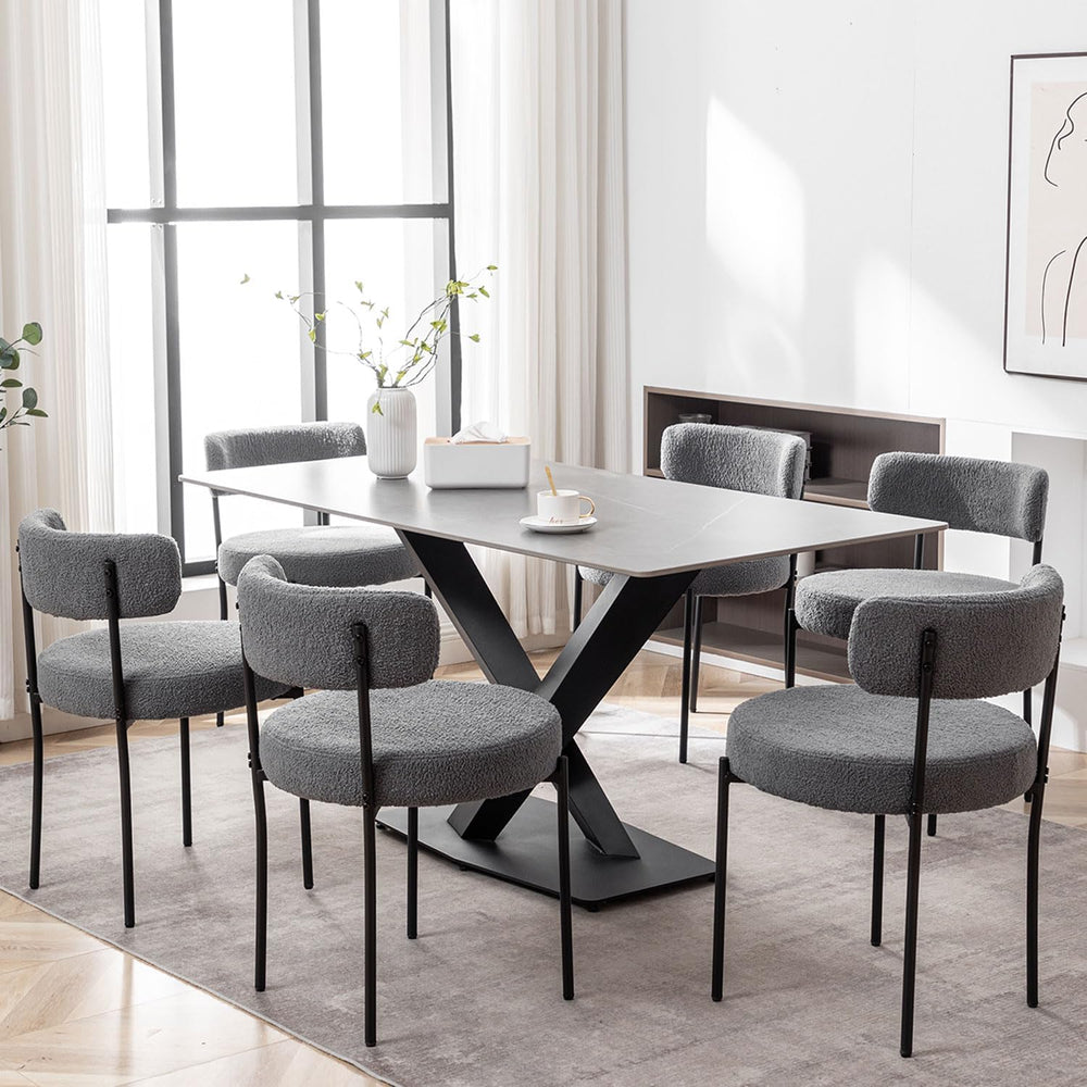 Cinxzar Grey Boucle Dining Chairs Set of 4, Upholstered Dining Room Chairs wi...