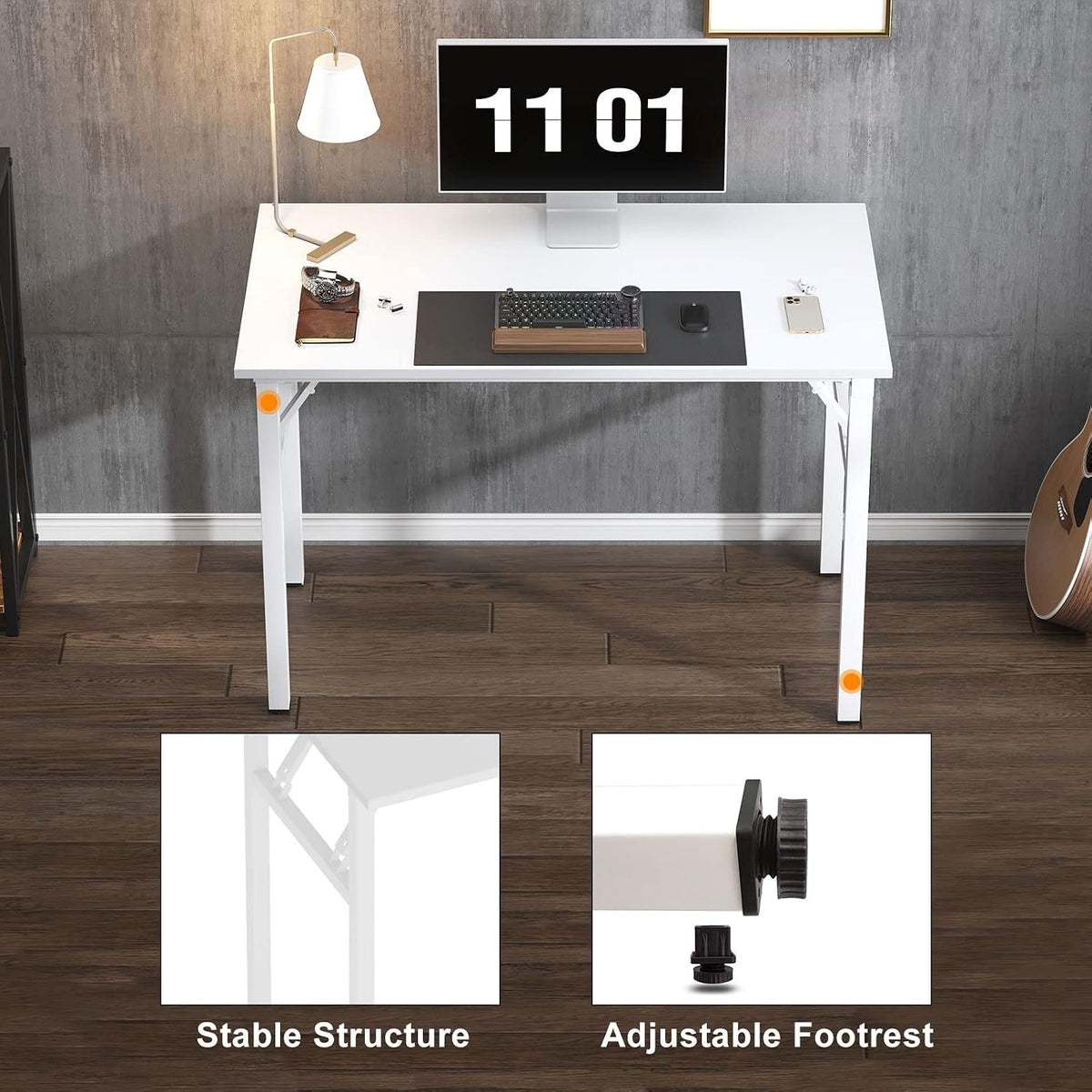 Need Small Folding Computer Desk, 39.4 Inch Writing Table, White