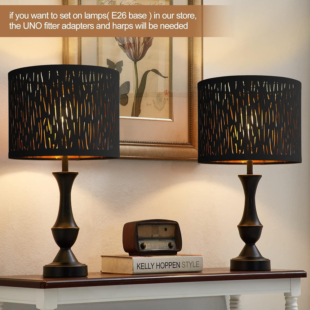 Black Lampshades Set of 2, Drum Lamp shade with Hollow-carved Design
