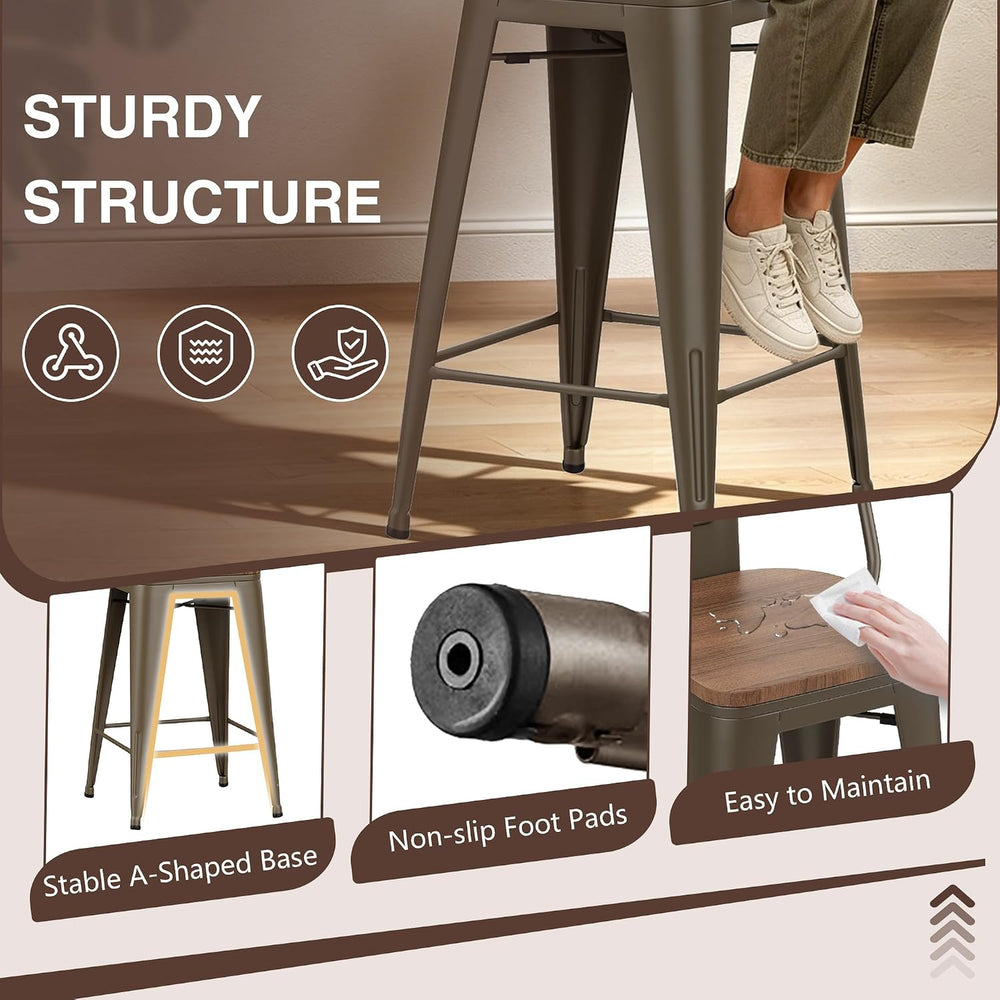 24" Swivel Bar Stools Set of 4, Metal Counter Height Chairs Rusty