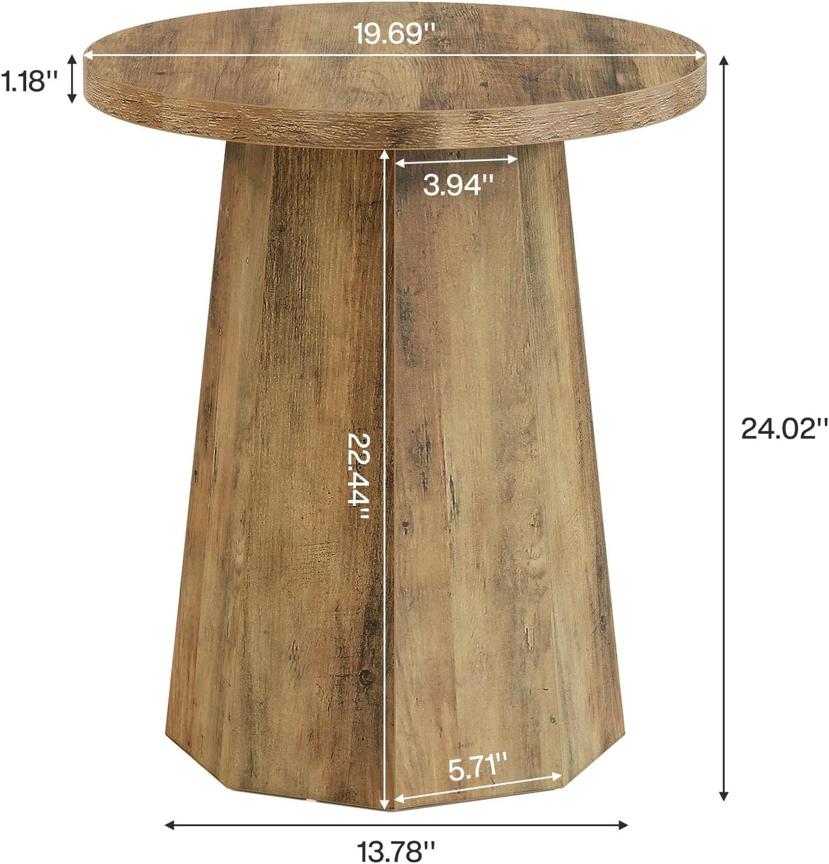Tribesigns Round Pedestal End Table, Farmhouse Couch Side Table with Octagonal Base, Wooden Drink Stand Accent Nightstand (1, Rustic Brown)