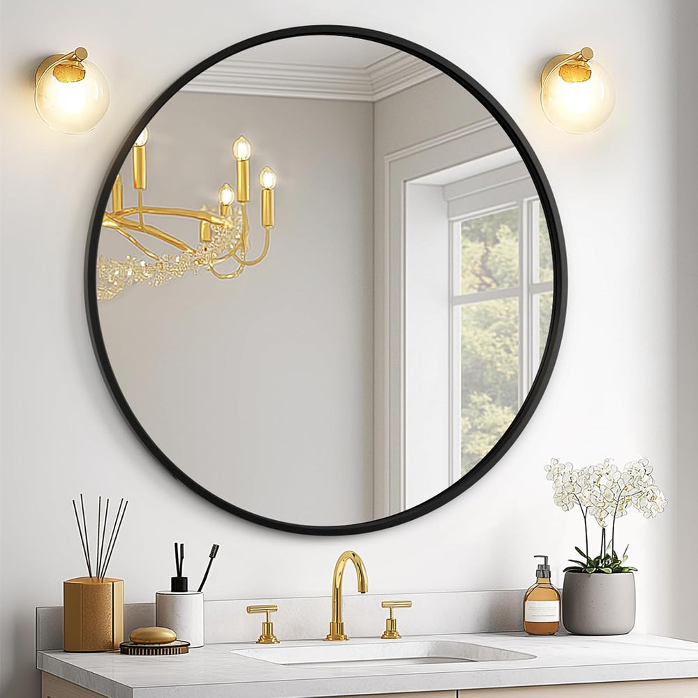 USHOWER 24 Inch Black Round Bathroom Mirror for Over Sink