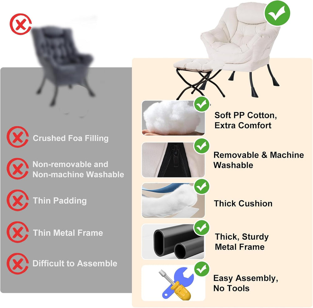 Furlide Lazy Chair with Ottoman, Modern Chair with Folding Footrest, Lounge A...