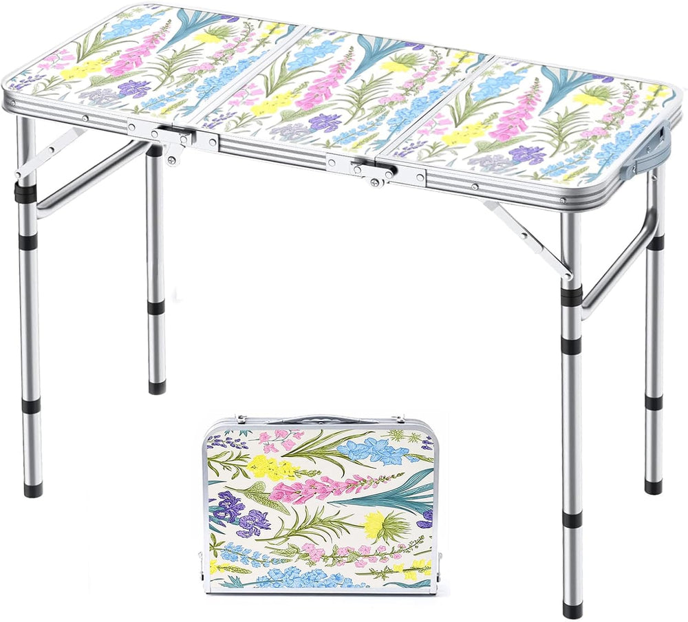 Yriuat Folding Camping Table 3ft Portable Picnic Table, Blooming Floral