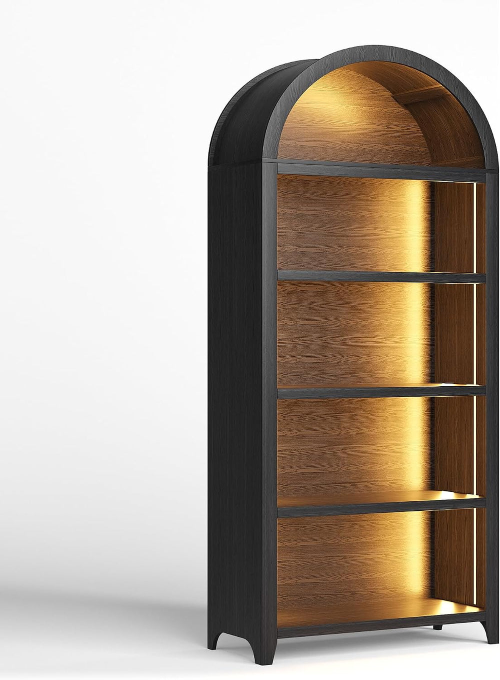 5-Tiber Arched Bookcase with 3-Color Lights & Motion Sensor, Black